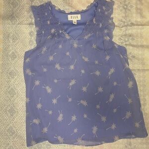 Elle Blue Palm Tree Sleeveless Blouse